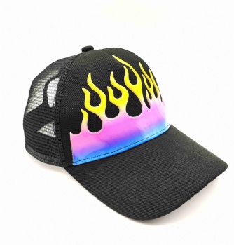 glue printing 5 panel mesh cap